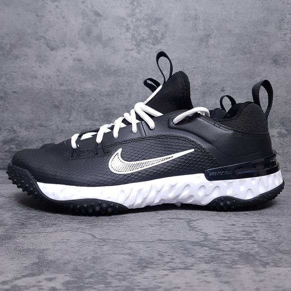 NIKE Alpha Huarache 9 Elite TF LAX‎ Turf Lacrosse Shoes Mens Size 8 Black White